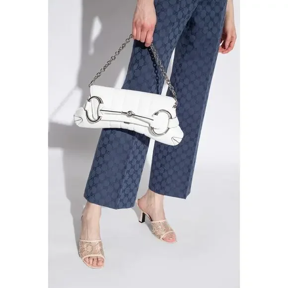 Gucci Small Leather white Horsebit Chain Satchel NWT - Picture 2 of 8